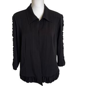 Christopher & Banks Jacket Sz Large Black Ruched Ruffle Sleeves Hem Dressy